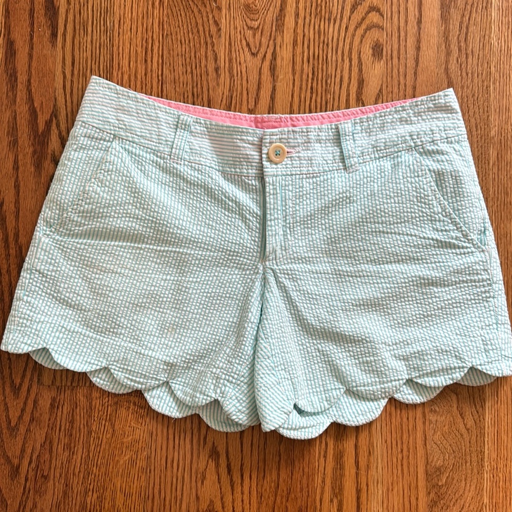 Lilly Pulitzer | Buttercup Seersucker Turquoise & White Shorts | Size 2